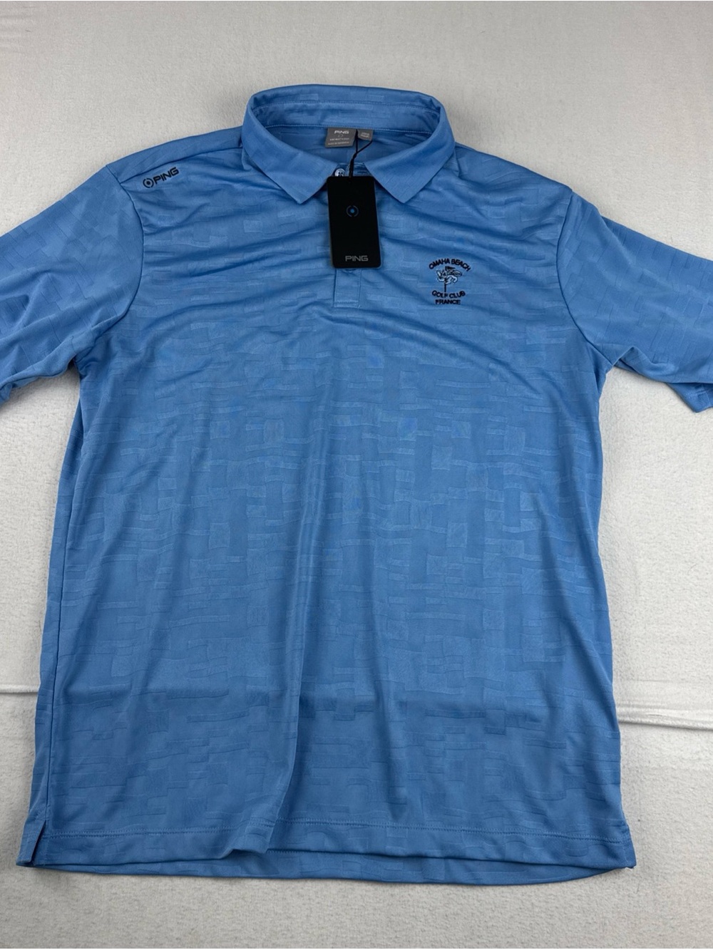 New! Omaha Beach Club France Men Ping Golf Blue Shirt Performance Med Sensorcool